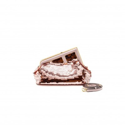 FENDI SMALL FIRST CLUTCH BAG SEQUIN PINK (26*18*9.5cm) 